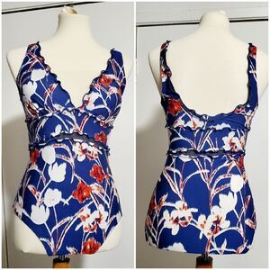 DKNY Navy Floral One Piece Swimsuit Size 8